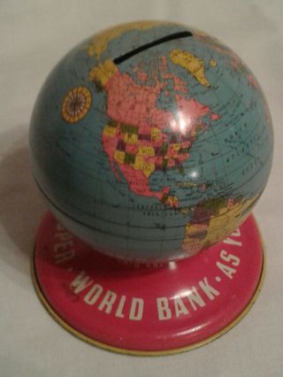 Vintage Ohio Art As You Save So You Prosper Metal Globe World Coin/penney Bank