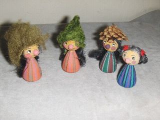 4 Vintage 1960 " S Wooden Swedish Wood People Painted Doll Figurines Sweden