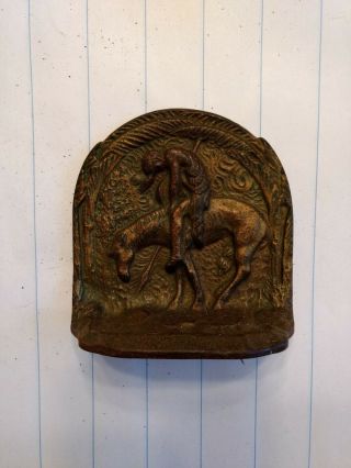 Vintage Bookend End Of The Trail Indian On Horse Bronze Color Heavy Cast Metal