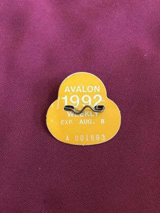 Avalon Beach Tag 1992 Weekly Pass Jersey NJ Shore Vintage Aug 8 Exp 2