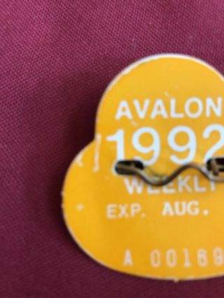 Avalon Beach Tag 1992 Weekly Pass Jersey NJ Shore Vintage Aug 8 Exp 3