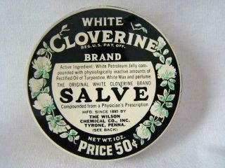 Vintage White Cloverine Brand Petroleum Jelly Salve Tin,  1 Oz,  Wilson Chemical