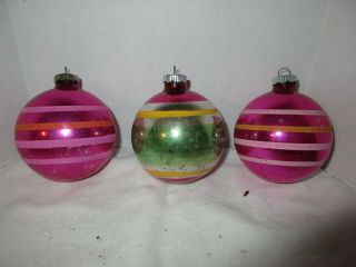 Vintage Large Striped Shiny Brite Glass Christmas Ornaments Holiday Decor