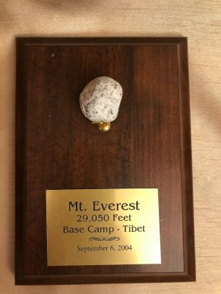 Mt Everest Souvenir Rock 29,  050 Feet Base Camp Tibet 5” X 7” Plaque