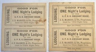 1870s Omaha Ne J.  E.  Markel Union Pacific Railroad Emigrant House Lodging Tickets