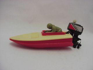 Vintage Red White Plastic Toy 1978 Tomy Wind Up Outboard Motor Boat Speed Boat