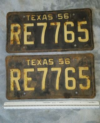 Pair/ Set Of 2 Vintage 1956 Texas License Plate " Re7765 "