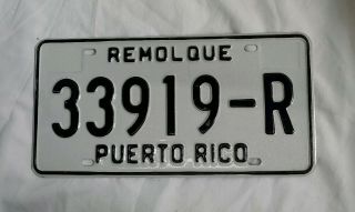 License Plates Puerto Rico.  Tablilla,  Remolque.  33919 - R.  (nunca Usada) Nueva