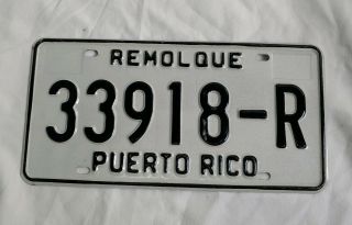 License Plates Puerto Rico.  Tablilla,  Remolque.  33918 - R.  (nunca Usada) Nueva
