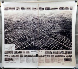 1929 Aero - View Map Westfield Jersey 21 " X 24 " Arial Map Historical Panorama