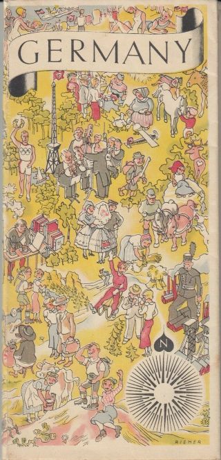 Travel Map Of Germany 1936/37,  In English; Printed In Germany; Artist: