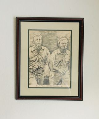 Team Championships Painting Of Arnold Palmer Jack Nicklaus Autographed