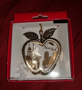 York City Big Apple 24kt Gold Flashed Christmas Ornament Statue Of Liberty