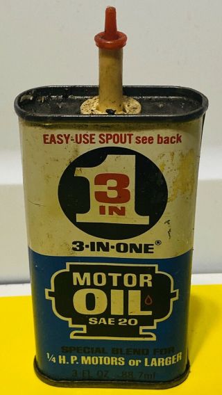 Vintage 3 In 1 Sae 20 Motor Oil Can 3 Fl Oz