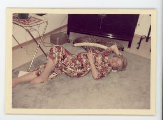 Mrs Roper Is That You ? Sassy Older Lady In Sexy Floor Pose Vintage Photo