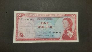 East Caribbean States One Dollar Vintage Bank Note.  1965