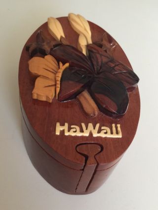 Hawaiian Made Rare Tropical Woods Koa Jewelry Presentation Box Red Velvet Lining