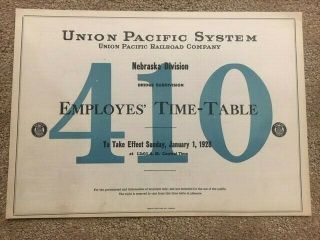 1928 Union Pacific Railroad Co Up Sys Employee Timetable Nebraska Division 410