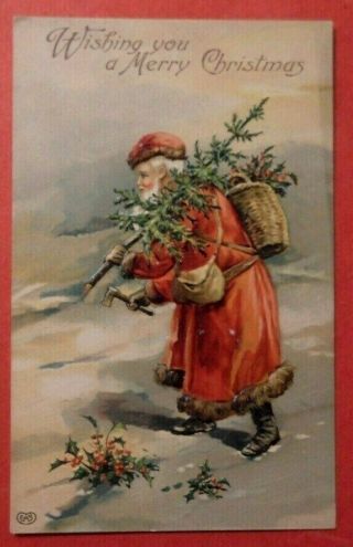 Vintage Unusal Embossed Christmas Postcard Of Santa - St.  Nicholas