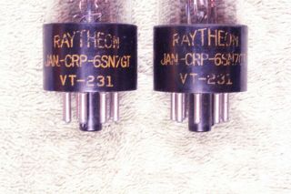 Two,  Raytheon VT - 231,  6SN7GT,  wartime,  reinforcing rod,  match date pair,  6SN7GT 2