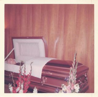 Dead Man In Open Casket Funeral Flowers Post Mortem Death Photo Vtg 242