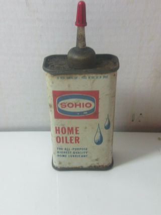Vintage Sohio Home Oiler Handy Oil Lead Top Rare Old Advertising Tin Can Gas 50s