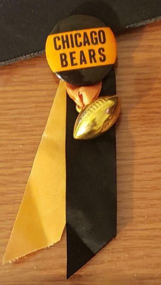 Vintage Chicago Bears Football Pin And Ribbon With Football In Tact