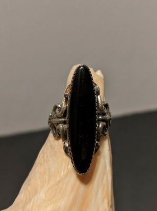 Vintage Sterling Black Onyx Ring - Size 5 - 6
