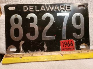 1966 Delaware License Plate Black W/ Stainless Steel Riveted Numbers
