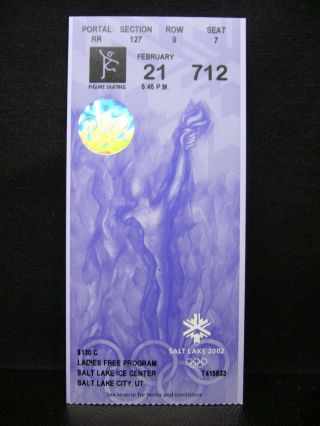 2002 Salt Lake Olympic Games Ticket Stub Figure Skating - 21 Feb