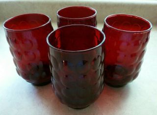 Set Of 4,  Vintage Anchor Hocking Royal Ruby Red Bubble Glass Tumblers