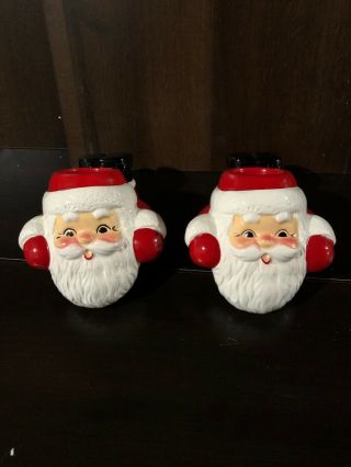 2 Vintage Wicks N Sticks Ceramic Santa Claus Candle Holder Shelf Sitter Ceramic 2