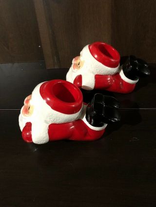 2 Vintage Wicks N Sticks Ceramic Santa Claus Candle Holder Shelf Sitter Ceramic 3