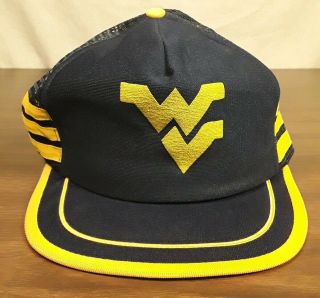 Vintage 3 Stripe West Virginia University Wvu Snapback Trucker Hat Pre - Owned