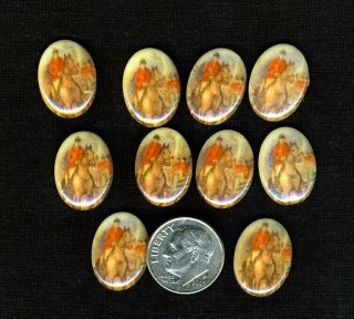 Vintage Horse And Rider Oval Glass Cabochons 14 X 18 Mm