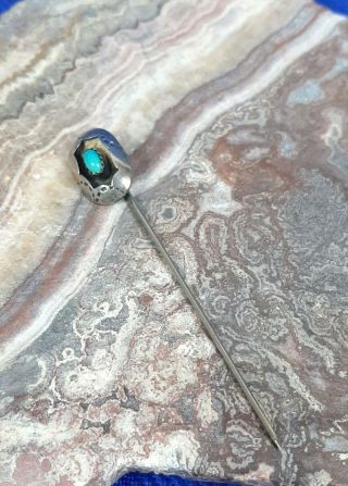 Estate,  Vintage Southwestern Style Sterling And Turquoise Stick Pin