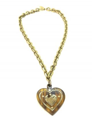 VINTAGE WHITING AND DAVIS GOLD TONE NECKLACE INLAID HEART PENDANT 2