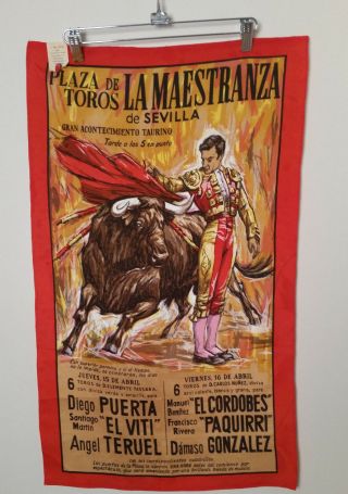 Nwt Vintage 1960s Spanish Bullfight Advertising Poster Printed On Rayon Fabric