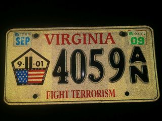 Virginia 9 - 11 - 01 Fight Terrorism License Plate