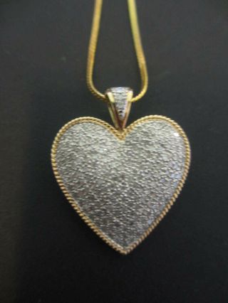 Vintage Costume Jewelry Rhinestone Heart Necklace Brooch Pin 20 "
