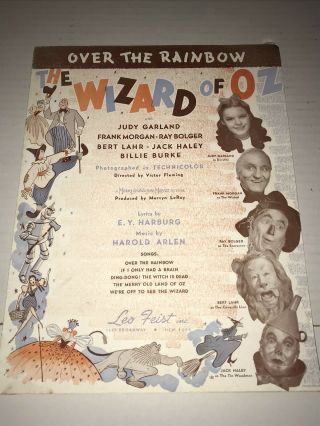 Judy Garland Wizard Of Oz Over The Rainbow Vintage Sheet Music 1939