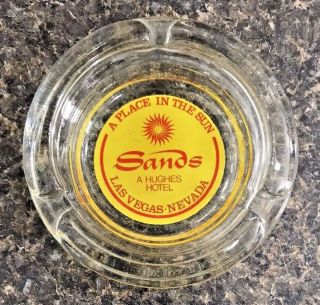 Vintage The Sands Las Vegas Nevada " A Place In The Sun " Round Glass Ashtray 4 "