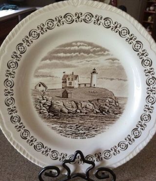 Wood & Sons England Brown Transfer Lighthouse Nubble Light York,  Maine Plate 64f