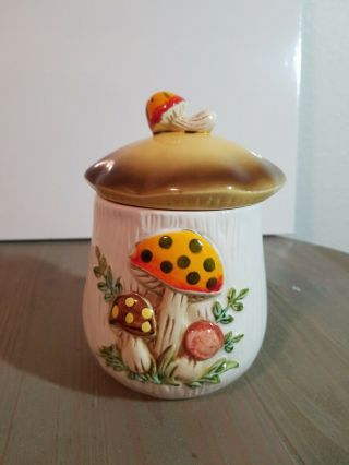 Vintage Sears Roebuck Merry Mushroom Small 6” Canister With Lid