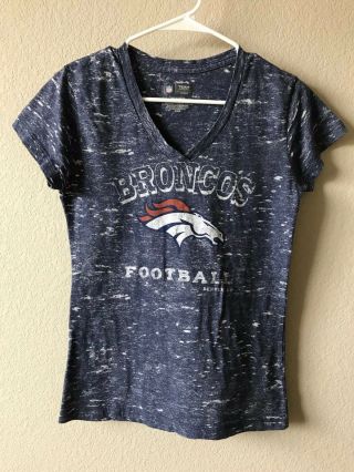 Nfl Womens Medium Denver Broncos Short Sleeve V Neck T - Shirt Blue Burnout Tee