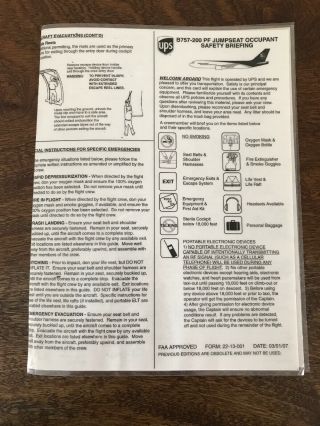 Ups United Parcel Service Airlines B767 - 300 Passenger Jumpseat Safety Card 2007