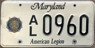 1990 ‘s Maryland American Legion Military License Plate