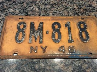 Good Vintage 1946 York State License Plate (8m - 818 Ny 46)