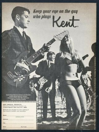 1966 Kent Guitar Beach Party Bikini Woman Photo Vintage Print Ad