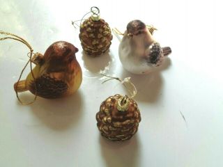 Vintage Glass Christmas Bird And Pine Cones Ornaments